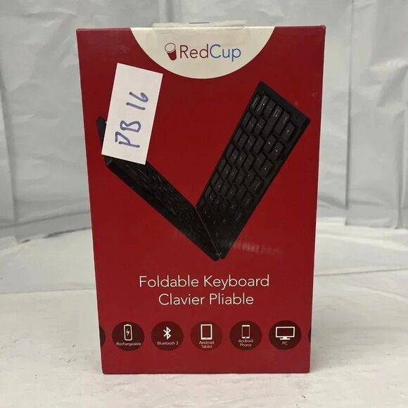 RedCup A0002 Black Rechargeable Portable Bluetooth Foldable Keyboard PB16 - Picture 1 of 5